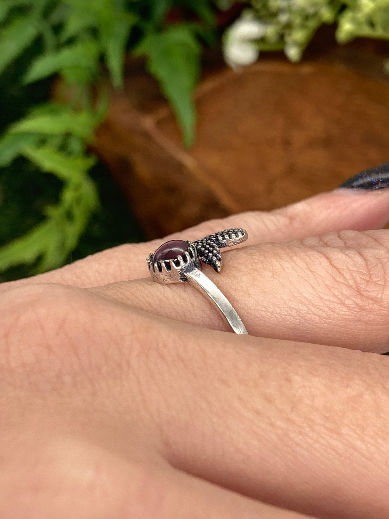 Red Garnet Crystal Silver Plated Adjustable Ring