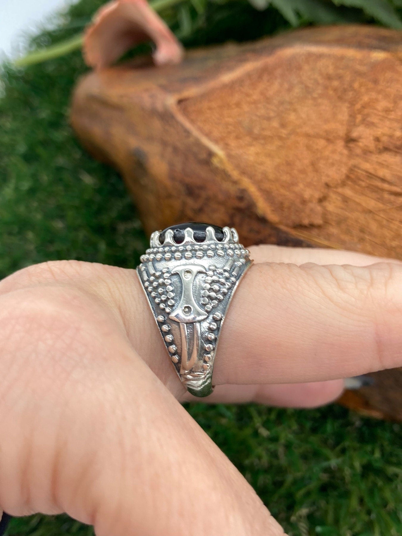 Red Garnet Crystal Sterling Silver 925 Statement Ring Top Quality Handmade Cabochon Cut