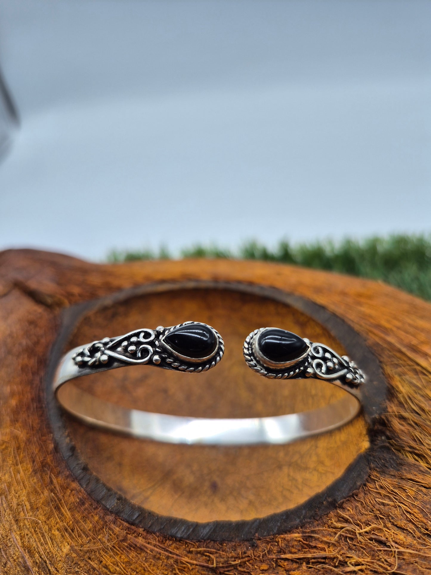 Black Obsidian Crystal Bracelet Silver Plated