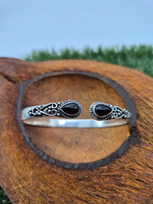 Black Obsidian Crystal Bracelet Silver Plated