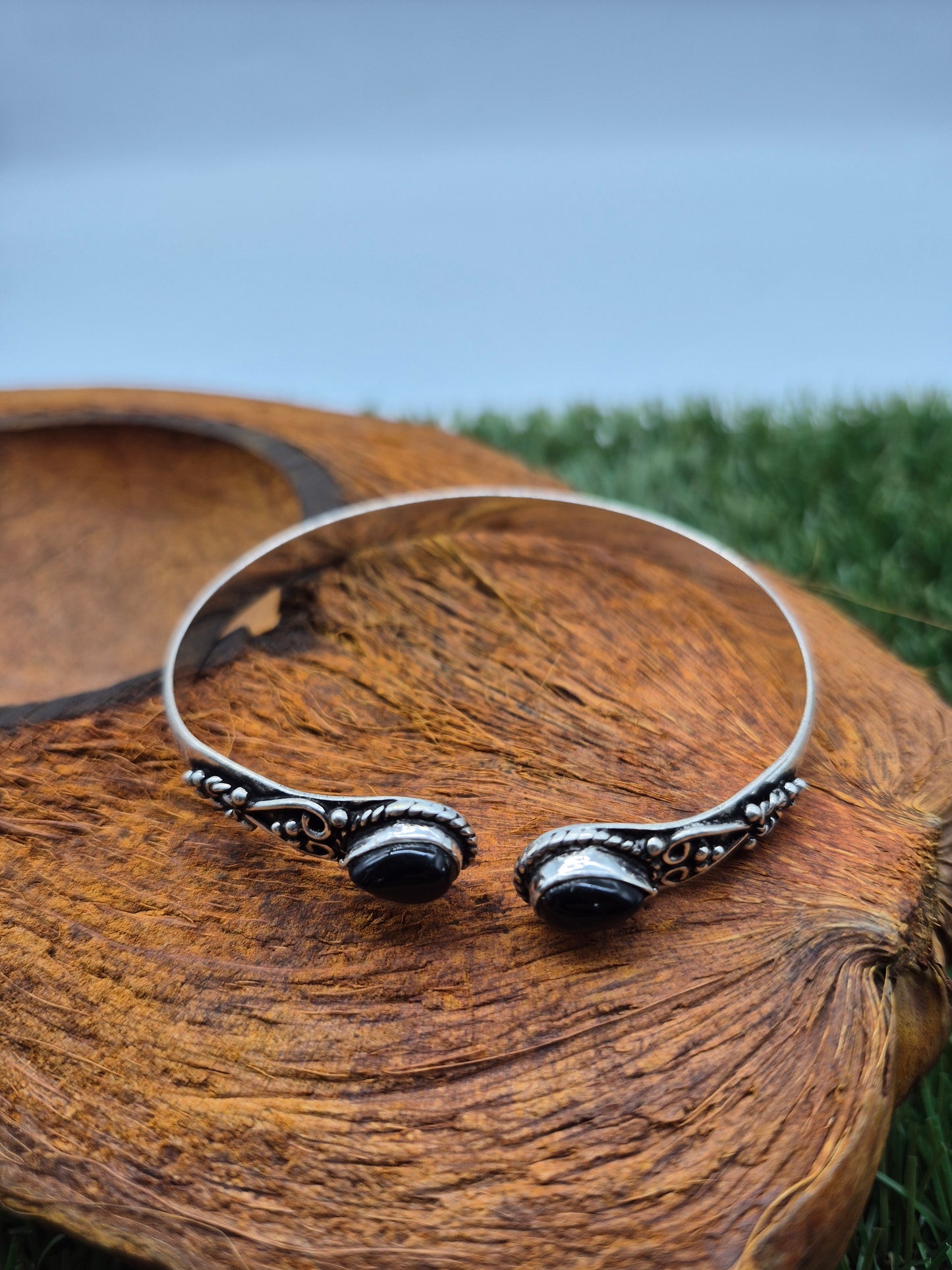 Black Obsidian Crystal Bracelet Silver Plated