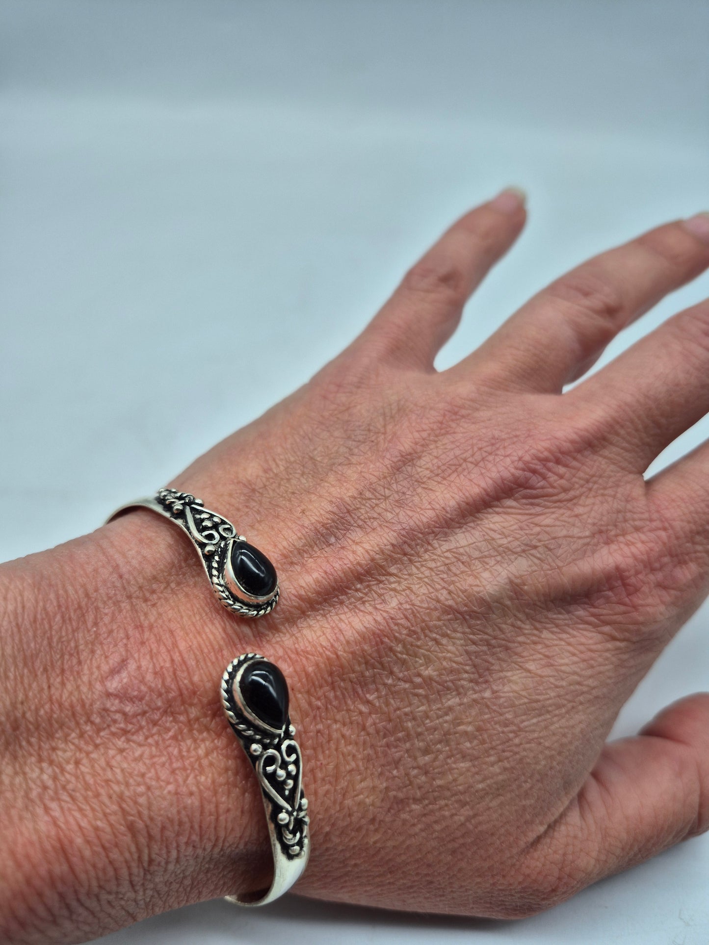 Black Obsidian Crystal Bracelet Silver Plated