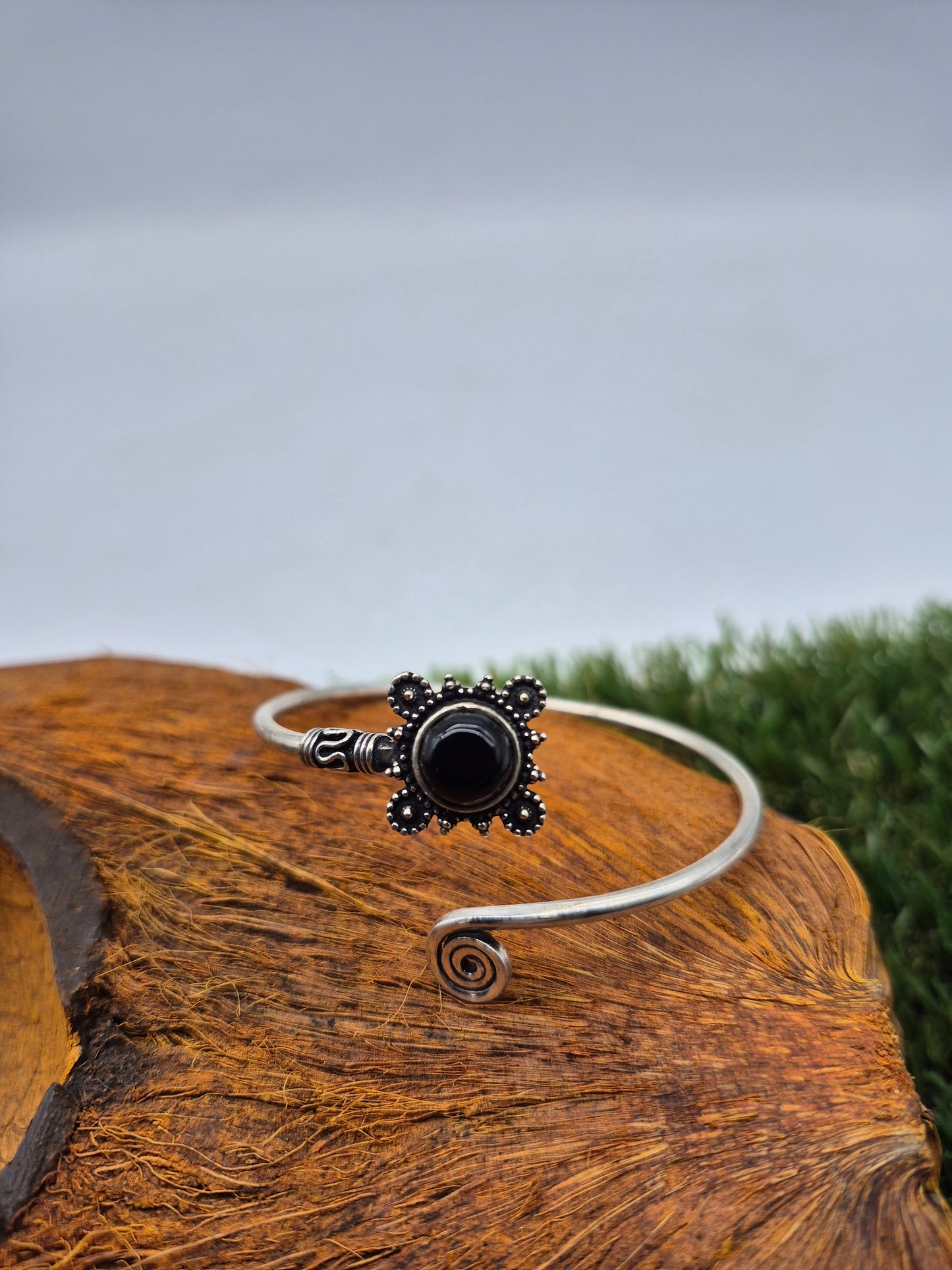 Black Obsidian Crystal Bracelet Silver Plated