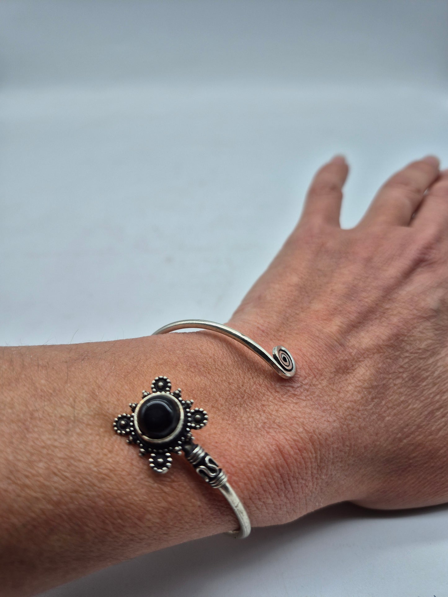 Black Obsidian Crystal Bracelet Silver Plated