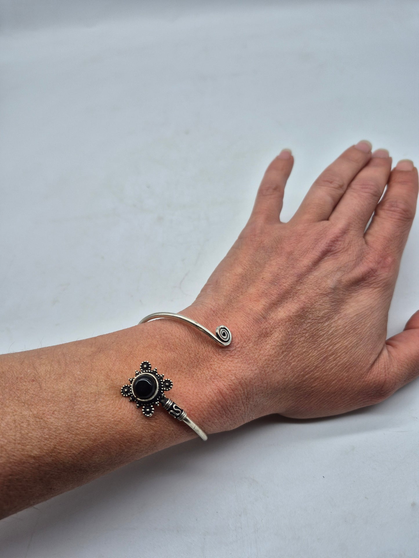 Black Obsidian Crystal Bracelet Silver Plated