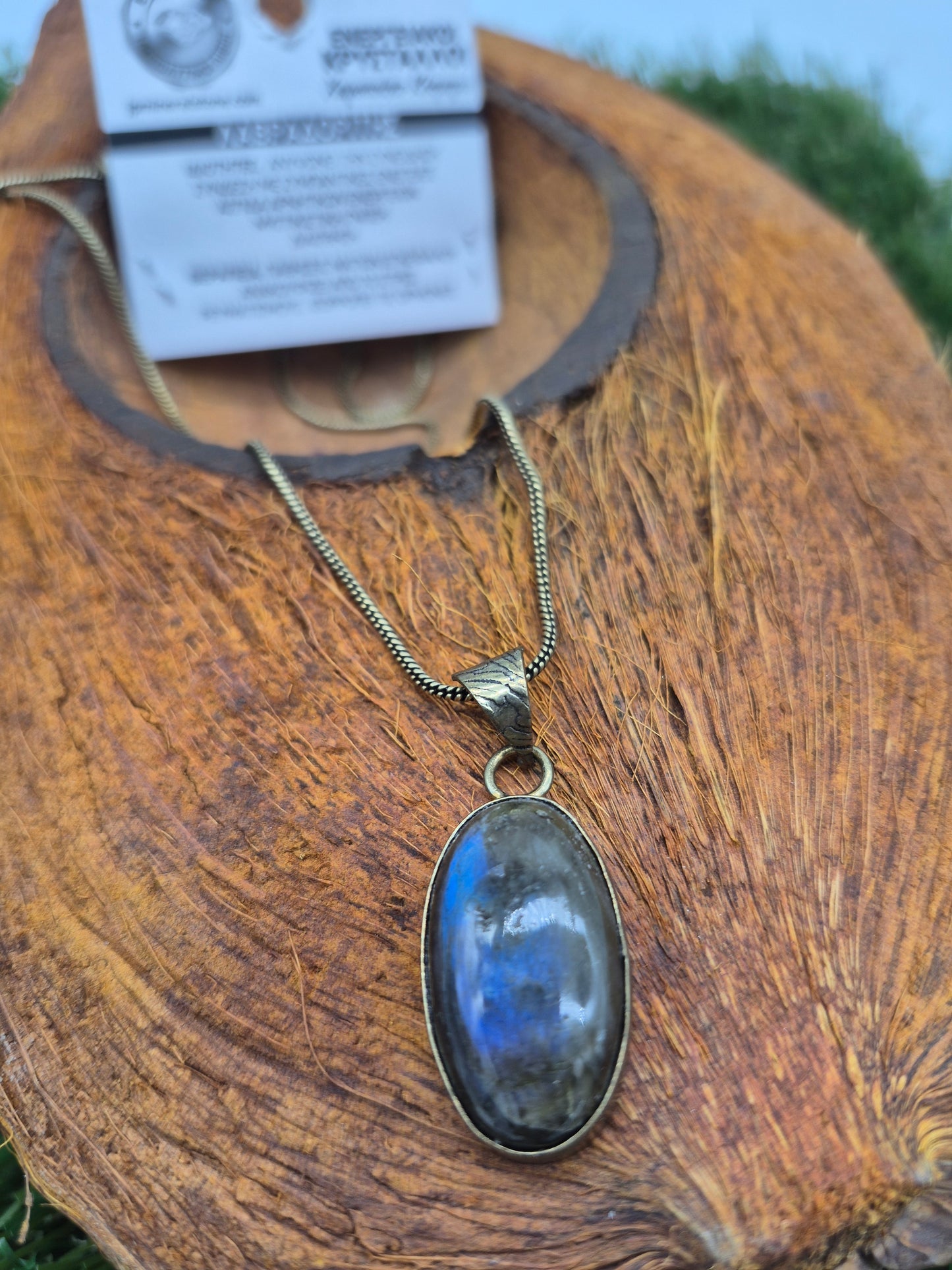 Labradorite Brass Pendant Cabochon Cut Healing Crystal