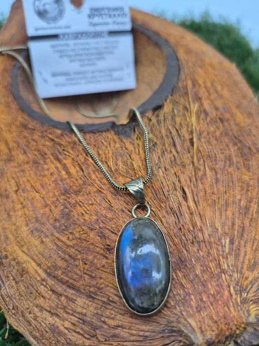 Labradorite Brass Pendant Cabochon Cut Healing Crystal