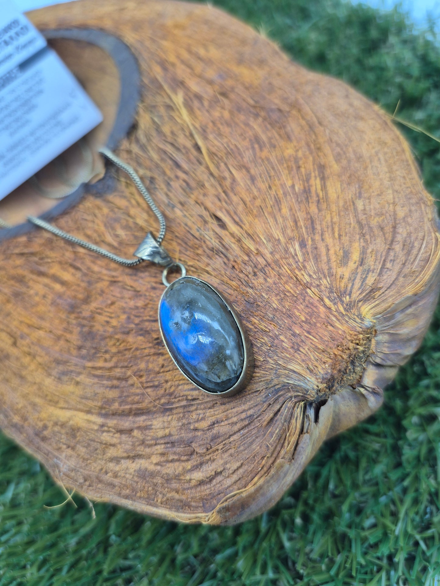 Labradorite Brass Pendant Cabochon Cut Healing Crystal