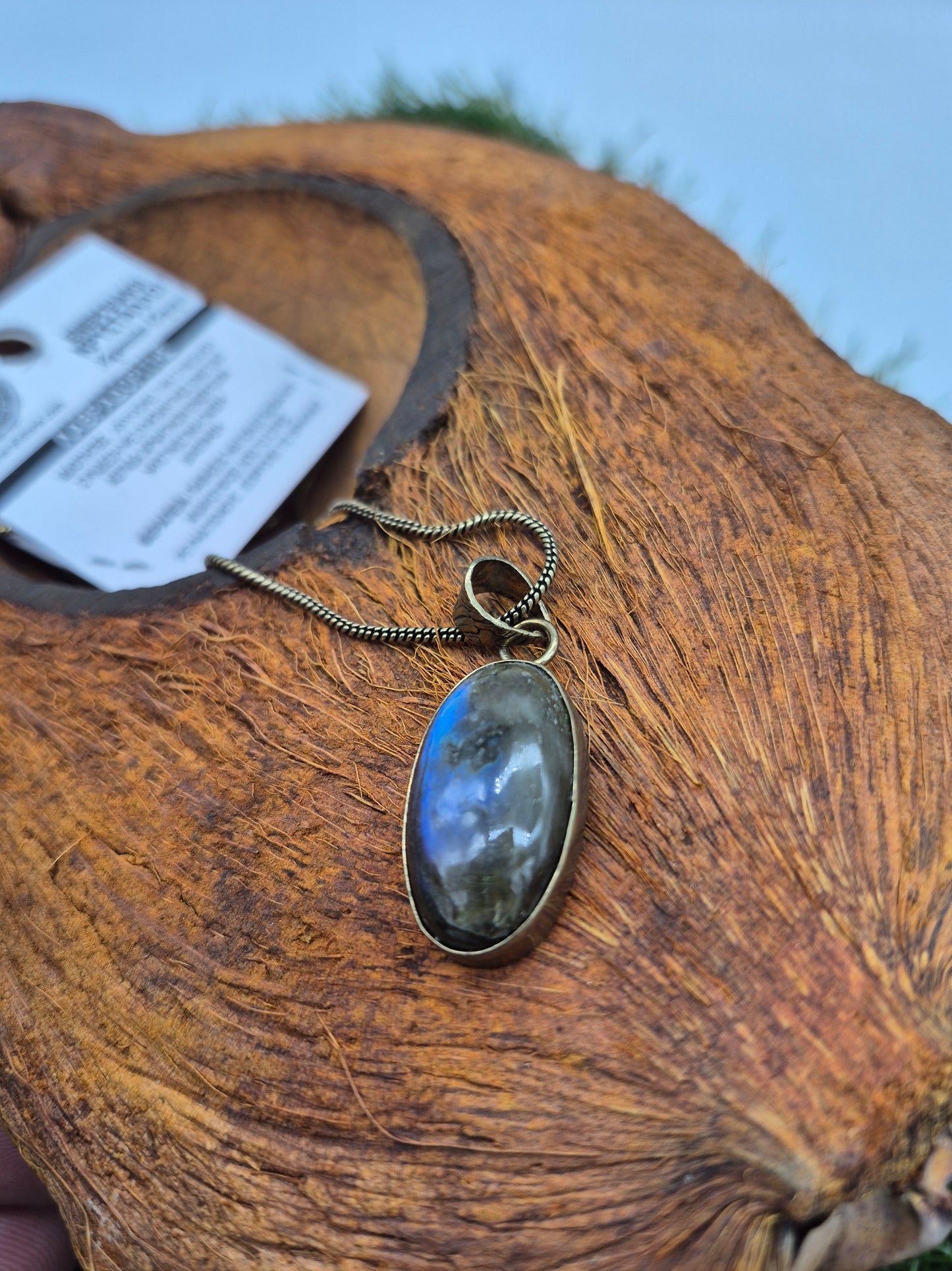 Labradorite Brass Pendant Cabochon Cut Healing Crystal