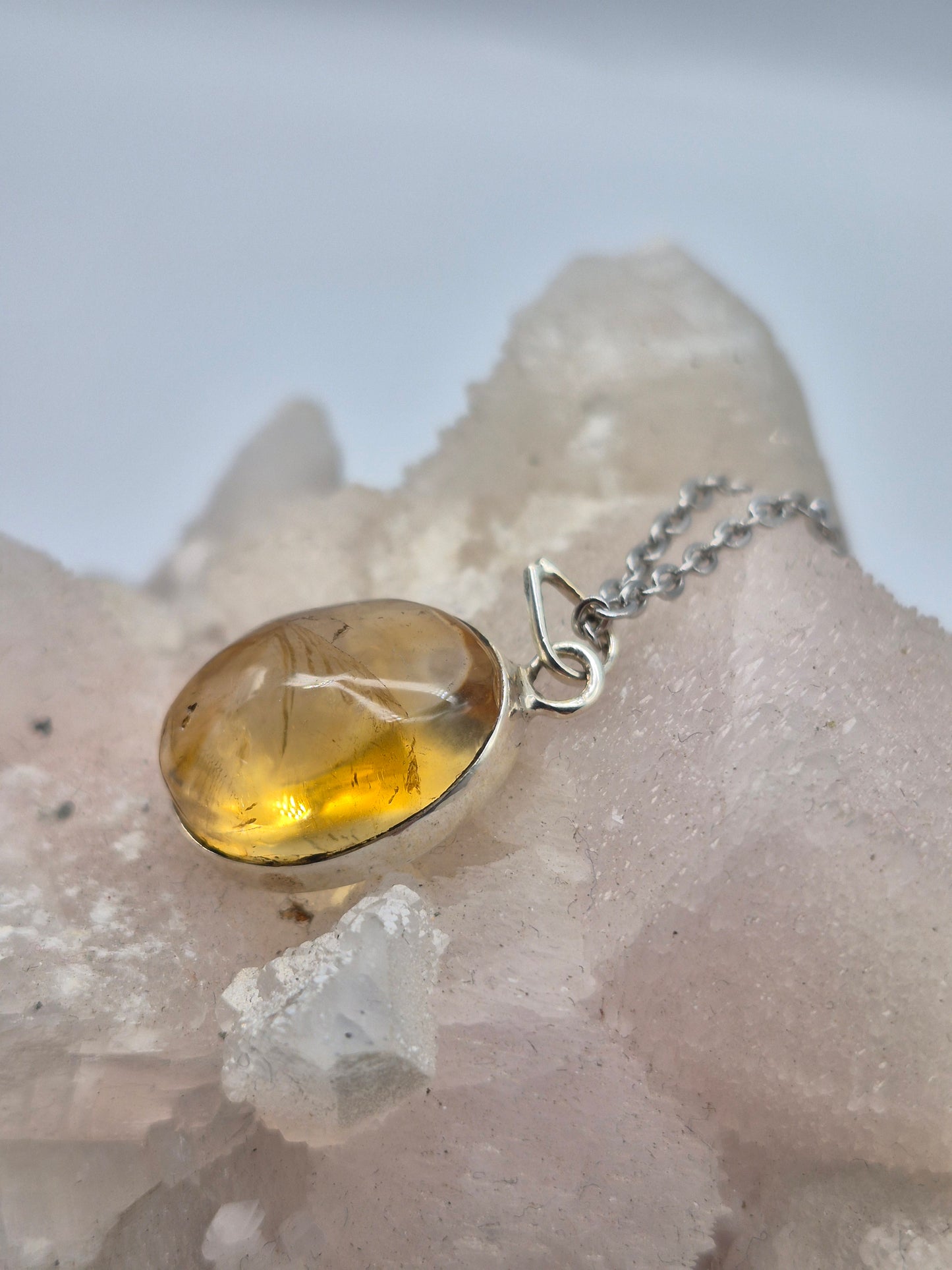 Real Natural Citrine Necklace Silver Bezel 925 Pendant