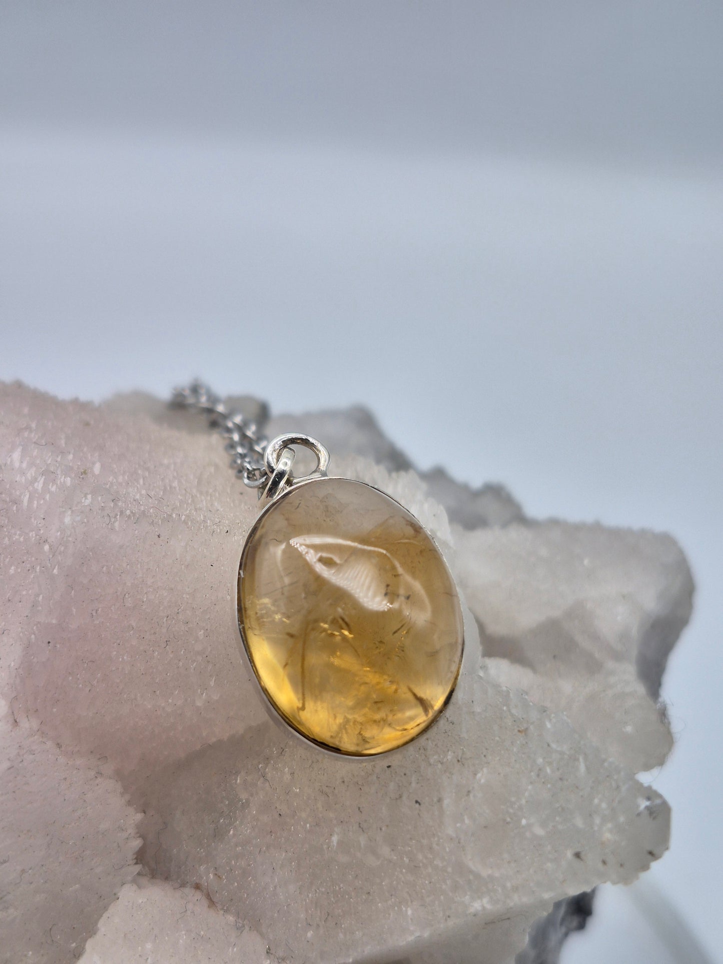 Real Natural Citrine Necklace Silver Bezel 925 Pendant