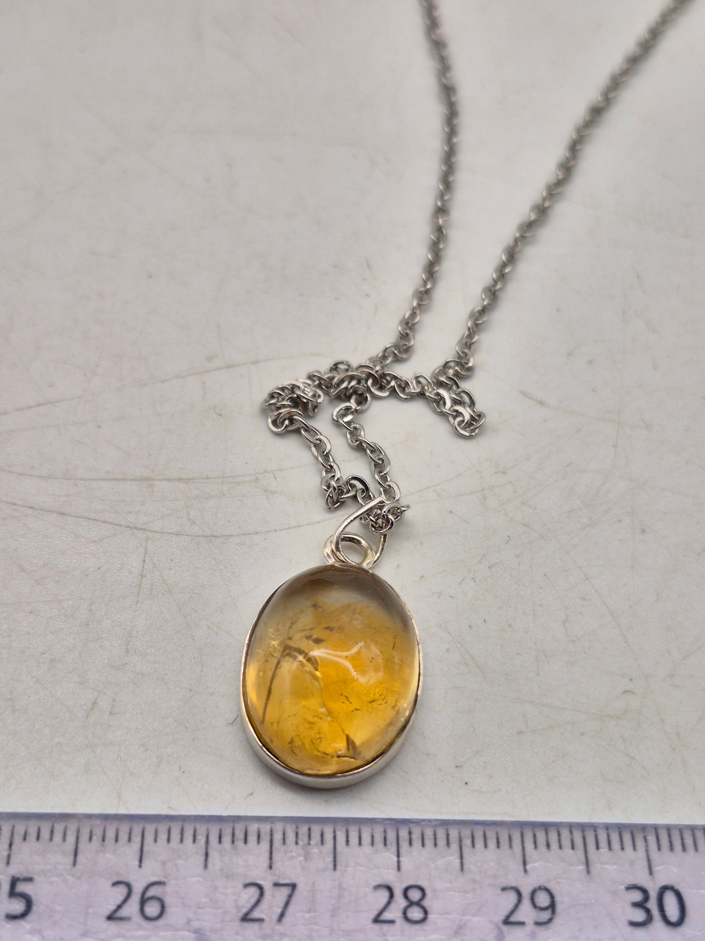 Real Natural Citrine Necklace Silver Bezel 925 Pendant