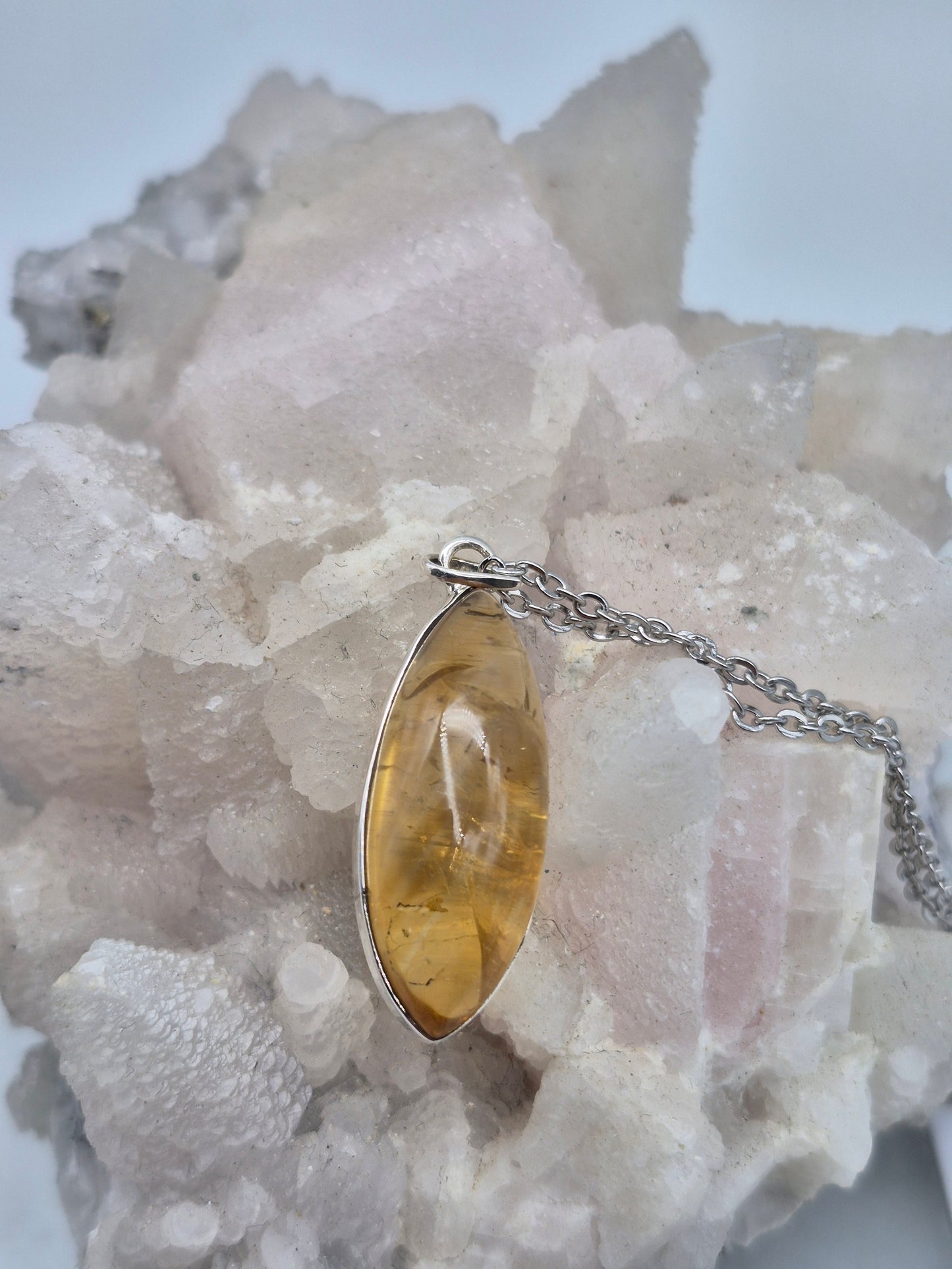 Real Natural Citrine Necklace Silver Bezel 925 Pendant – Untreated Citrine Crystal Jewelry with Stainless Steel Chain – November Birthstone