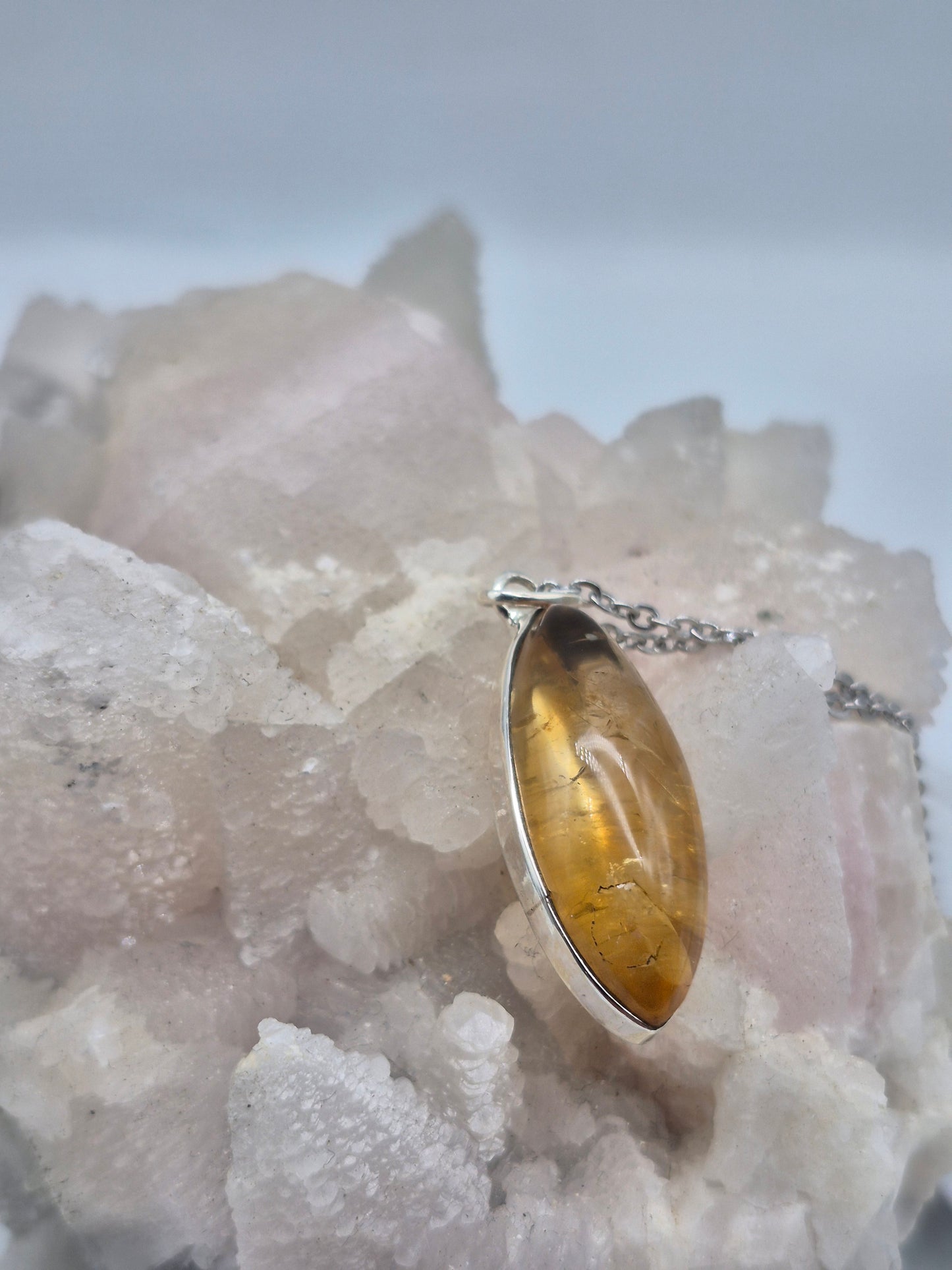 Real Natural Citrine Necklace Silver Bezel 925 Pendant – Untreated Citrine Crystal Jewelry with Stainless Steel Chain – November Birthstone
