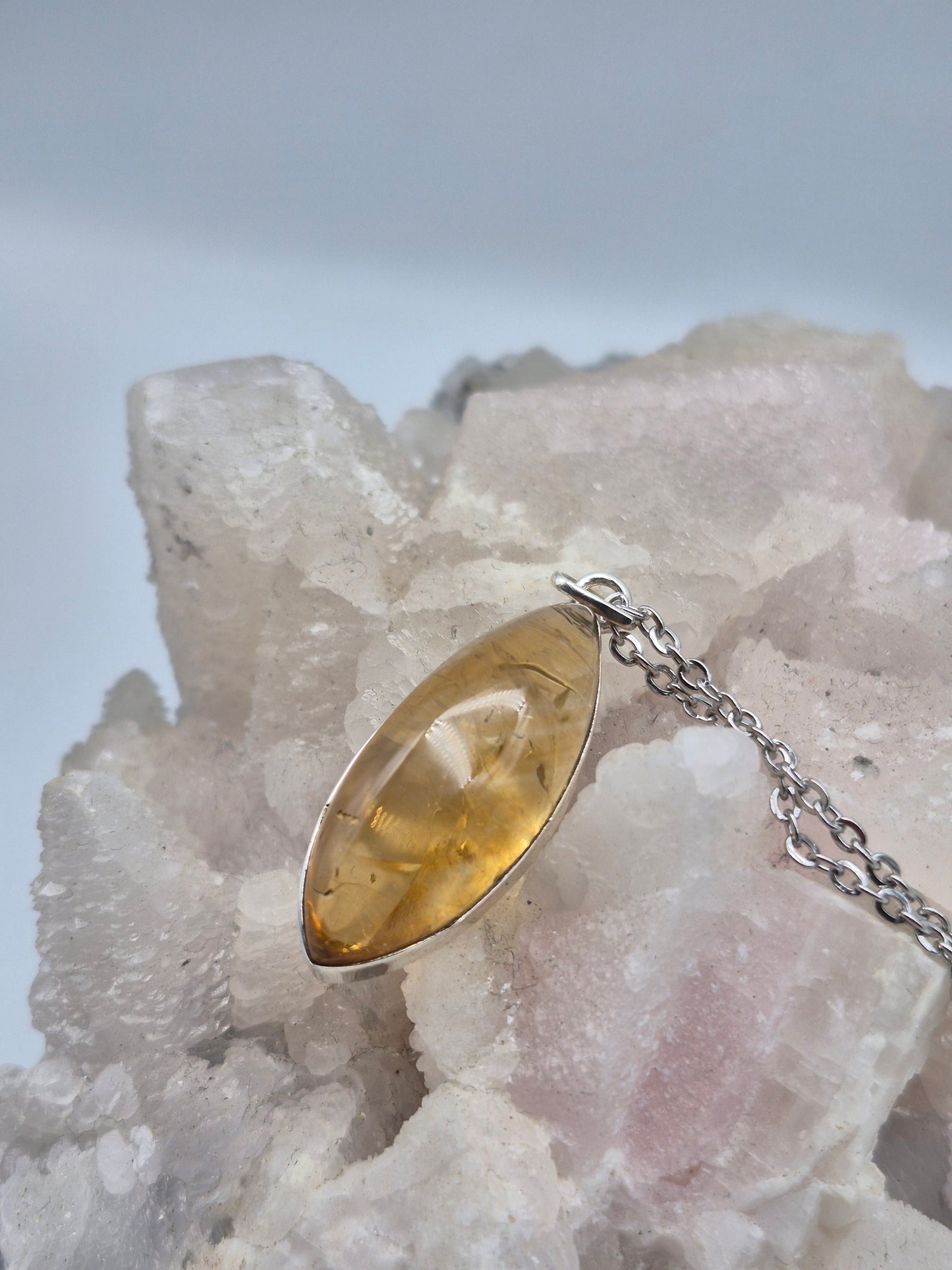 Real Natural Citrine Necklace Silver Bezel 925 Pendant – Untreated Citrine Crystal Jewelry with Stainless Steel Chain – November Birthstone