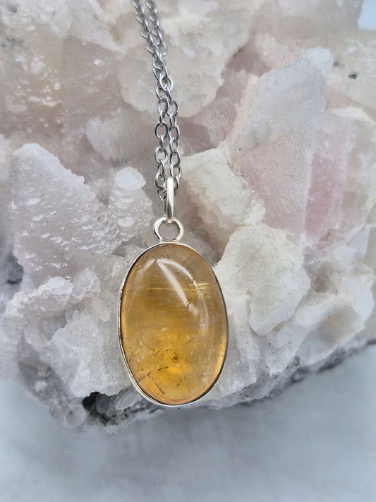 Real Natural Citrine Necklace Silver Bezel 925 Pendant