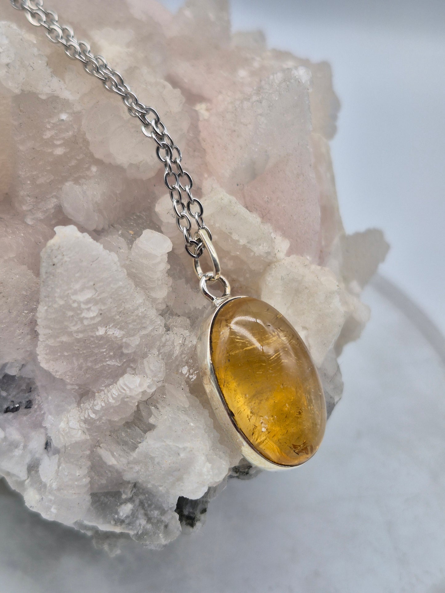 Real Natural Citrine Necklace Silver Bezel 925 Pendant
