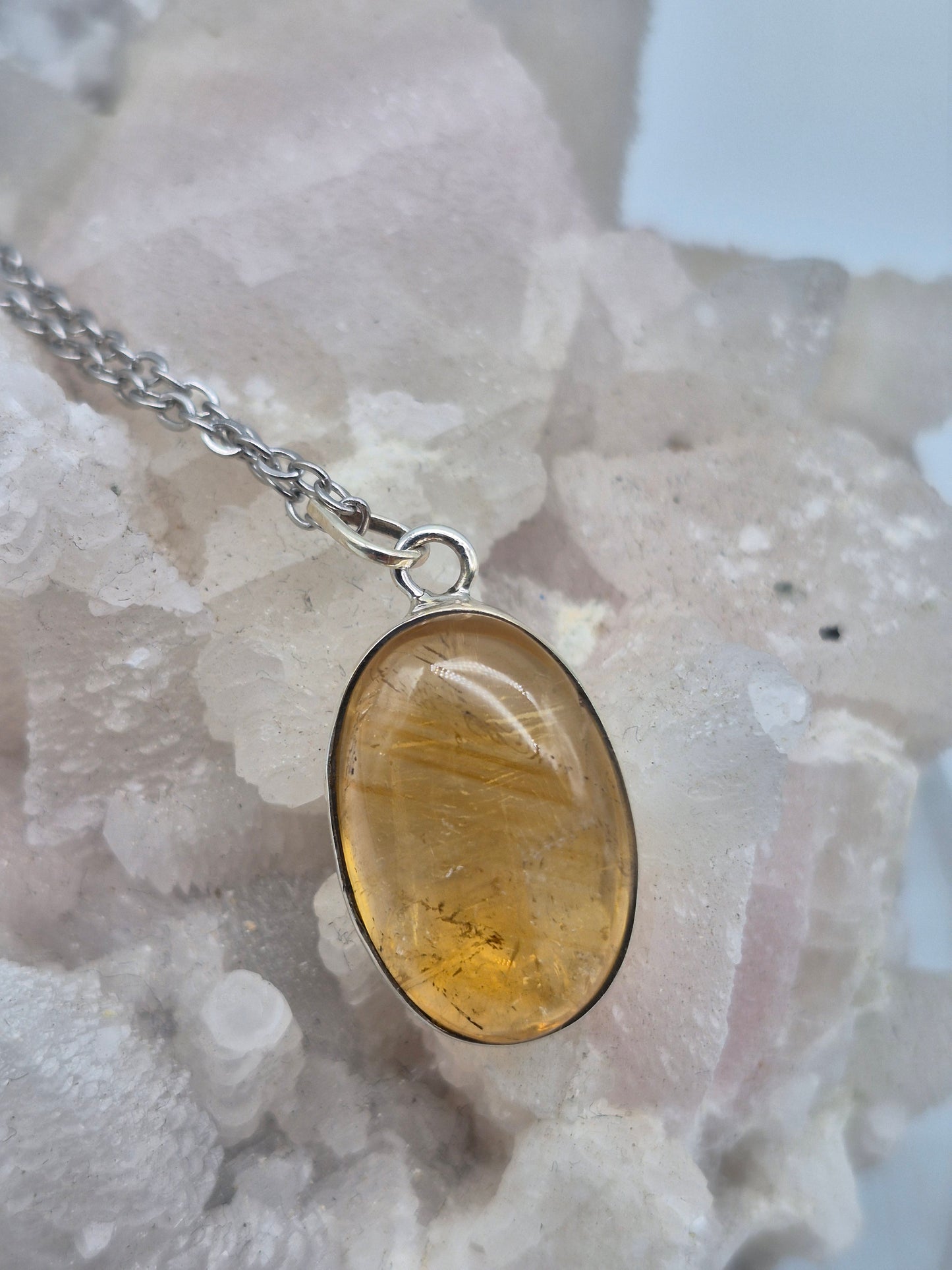 Real Natural Citrine Necklace Silver Bezel 925 Pendant