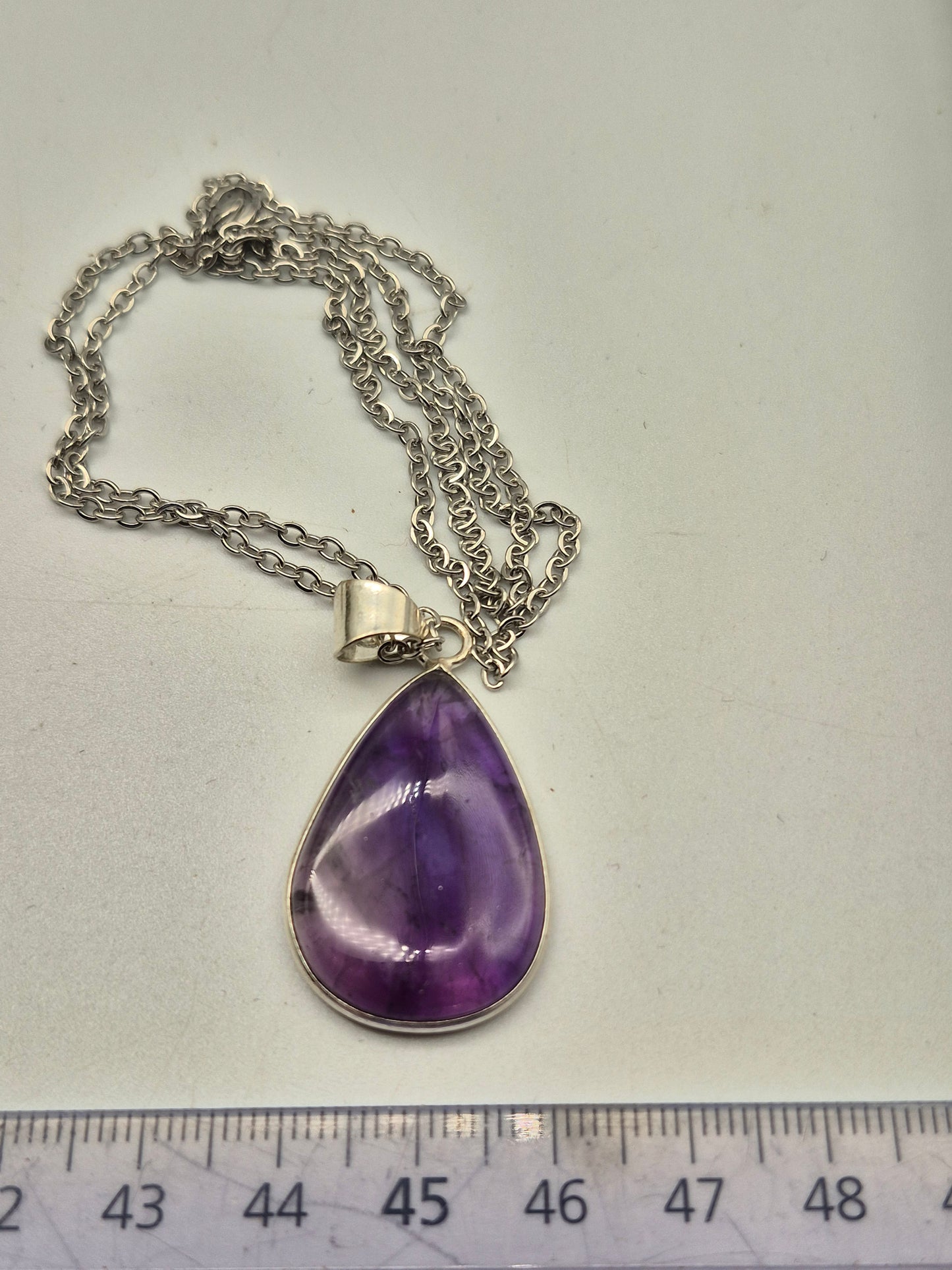 Amethyst Silver Plated Necklace in Steel Chain - Purple Crystal Pendant