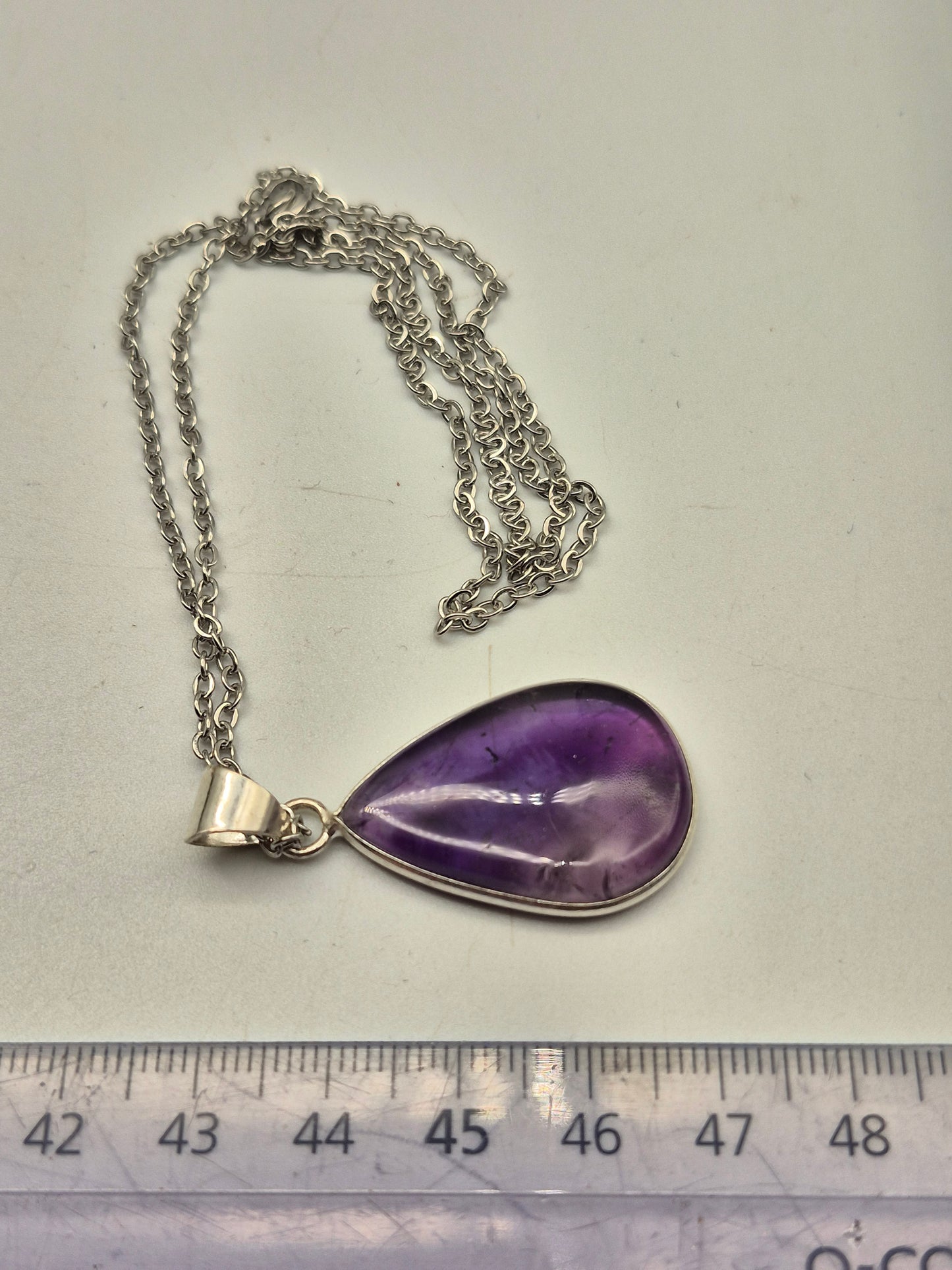Amethyst Silver Plated Necklace in Steel Chain - Purple Crystal Pendant