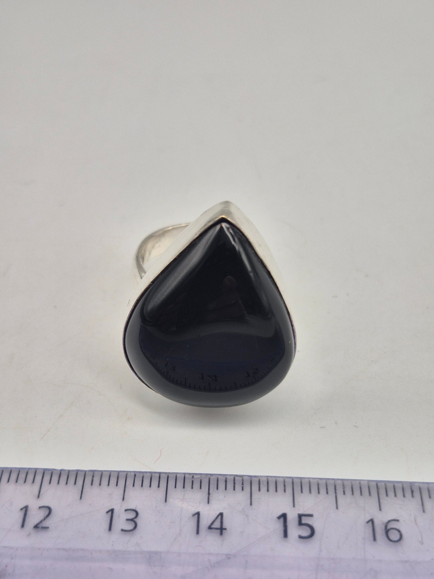 Black Obsidian Adjustable Ring – Silver Plated Cabochon Protection Crystal Jewelry