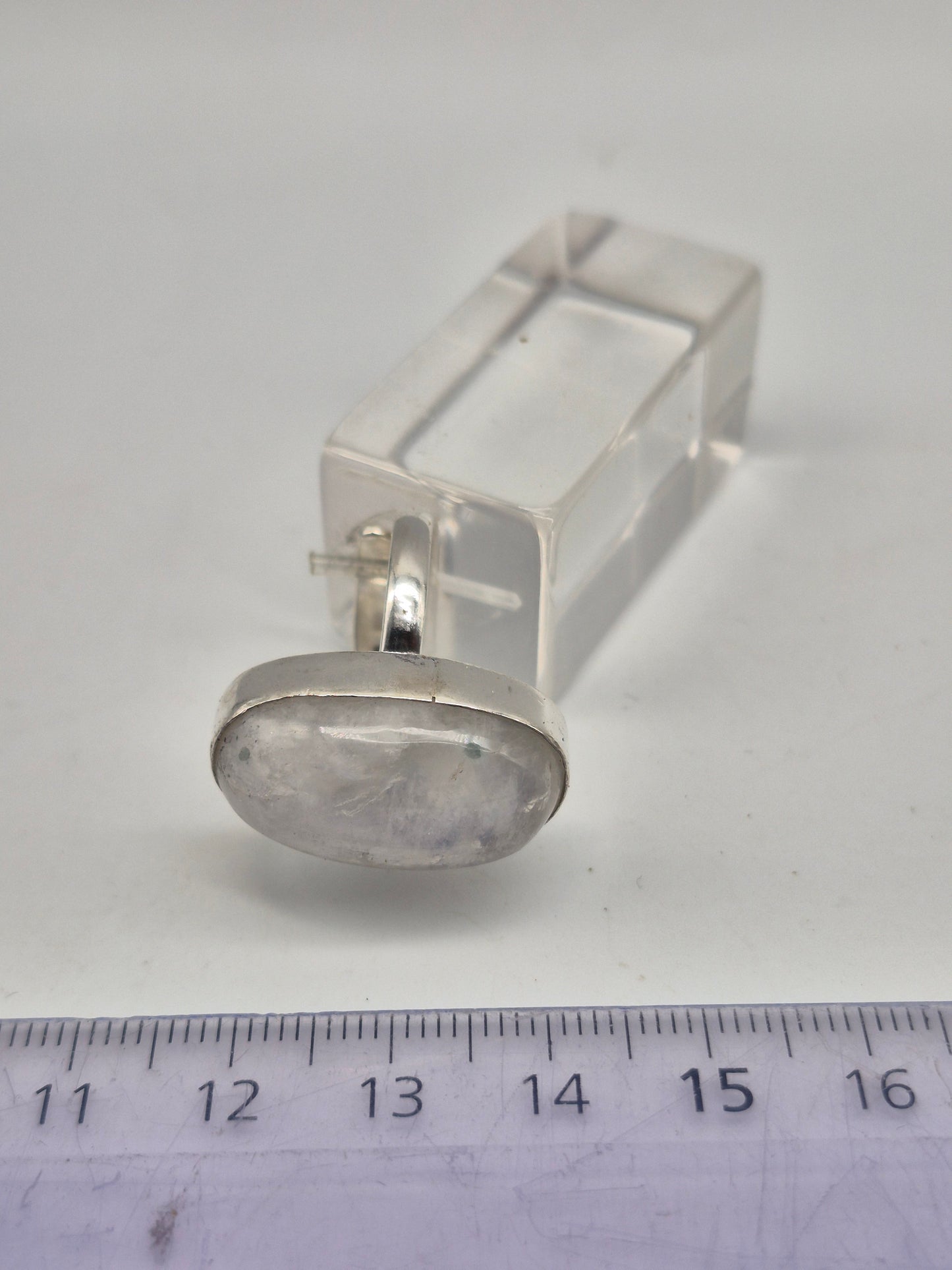 Rainbow Moonstone Adjustable Ring – Silver Plated Cabochon Iridescent Healing Crystal Jewelry