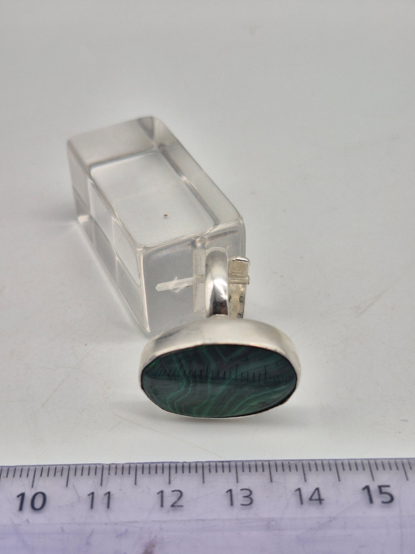 Malachite Adjustable Ring – Silver Plated Green Cabochon - Healing Crystal Jewelry