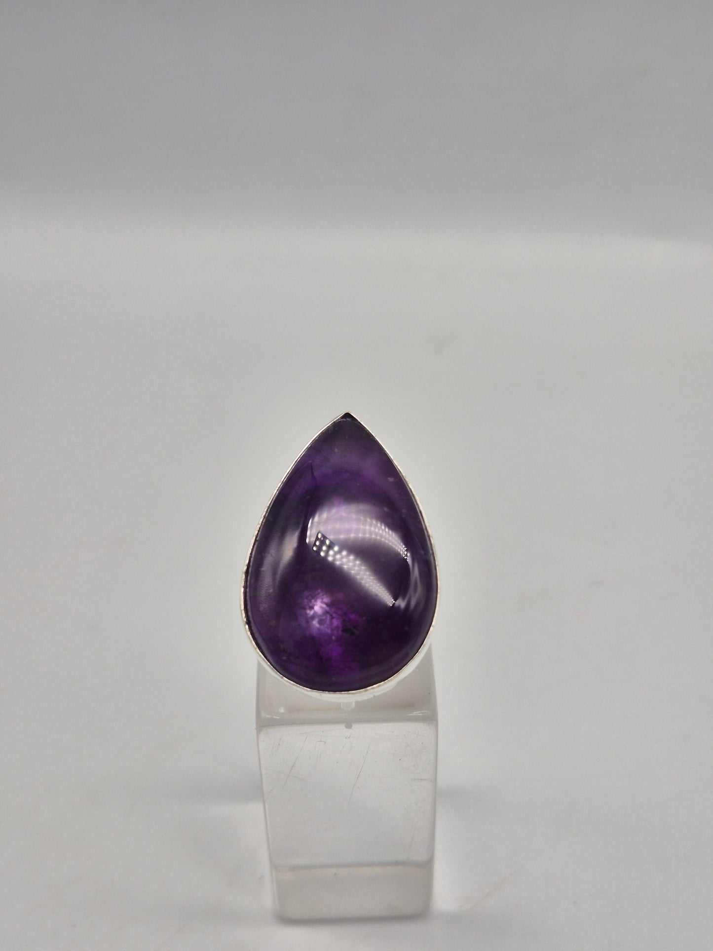 Amethyst Adjustable Ring – Silver Plated Cabochon - Purple Healing Crystal Jewelry