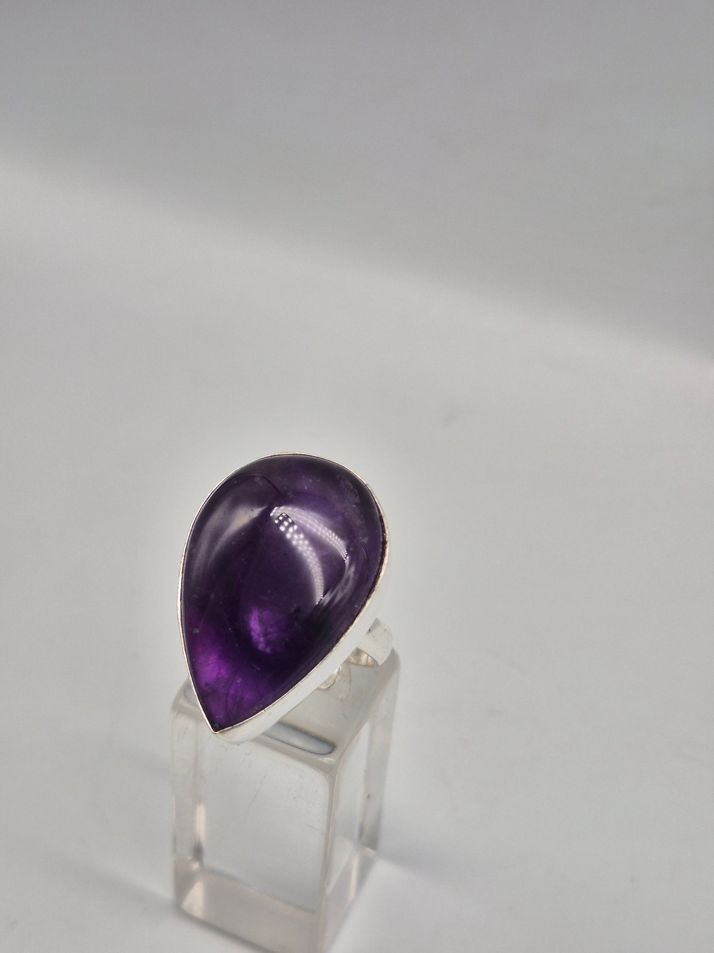 Amethyst Adjustable Ring – Silver Plated Cabochon - Purple Healing Crystal Jewelry