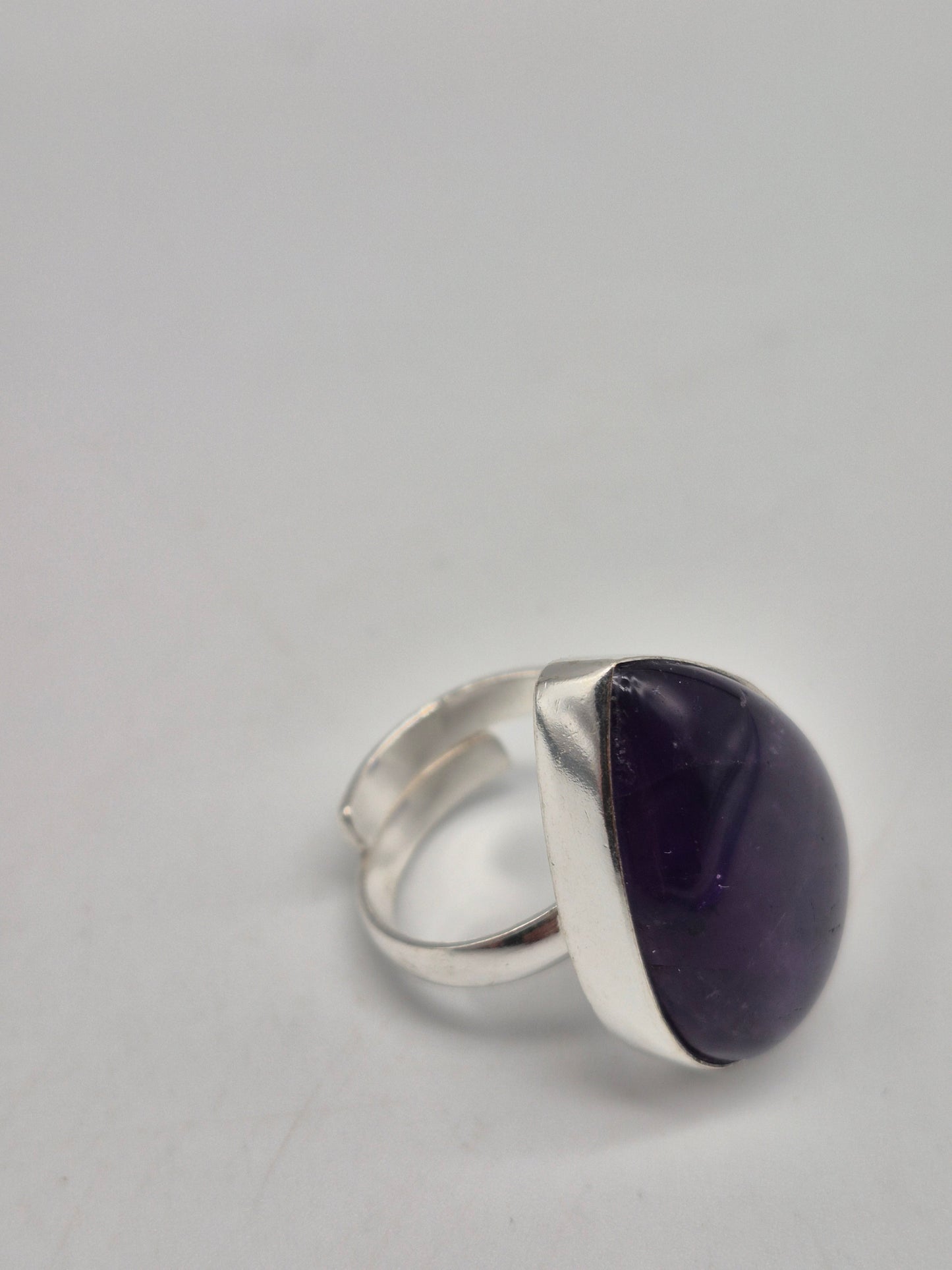Amethyst Adjustable Ring – Silver Plated Cabochon - Purple Healing Crystal Jewelry