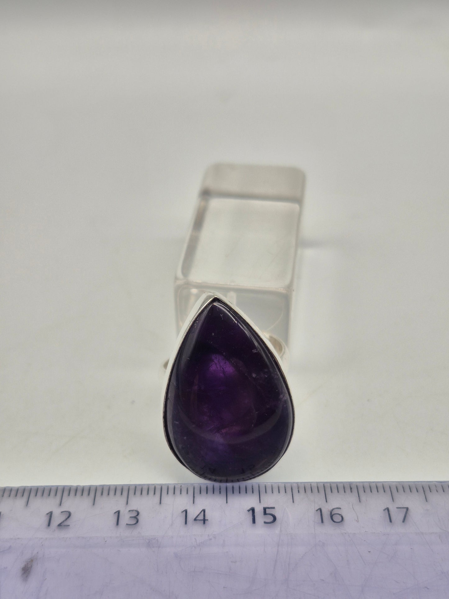 Amethyst Adjustable Ring – Silver Plated Cabochon - Purple Healing Crystal Jewelry
