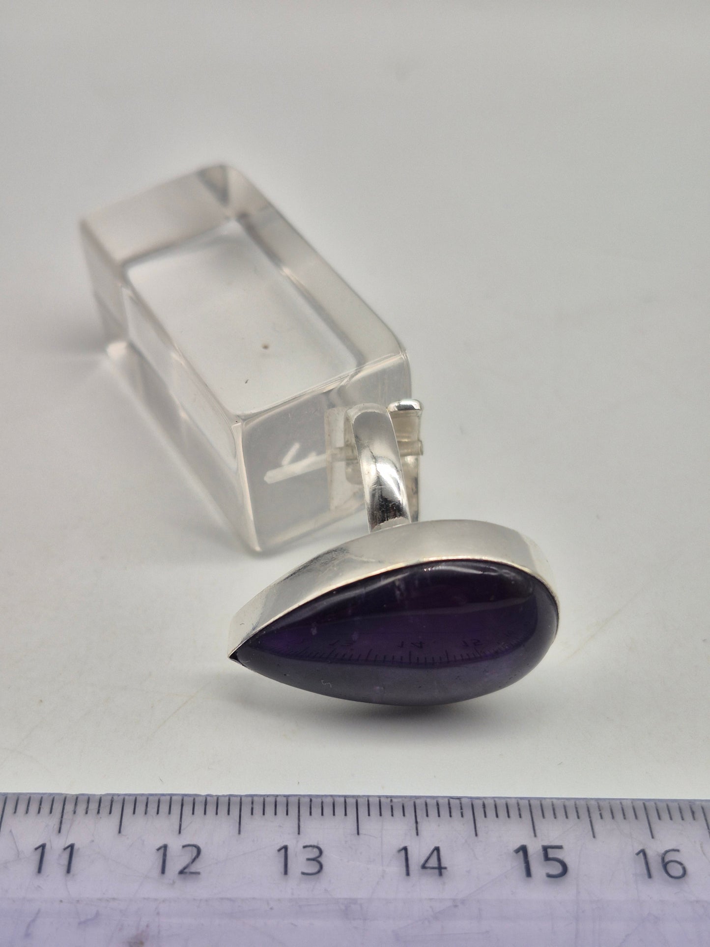 Amethyst Adjustable Ring – Silver Plated Cabochon - Purple Healing Crystal Jewelry