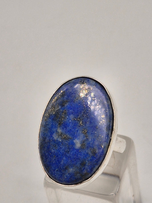 Lapis Lazuli Adjustable Ring – Silver Plated Cabochon - Blue Healing Crystal Jewelry