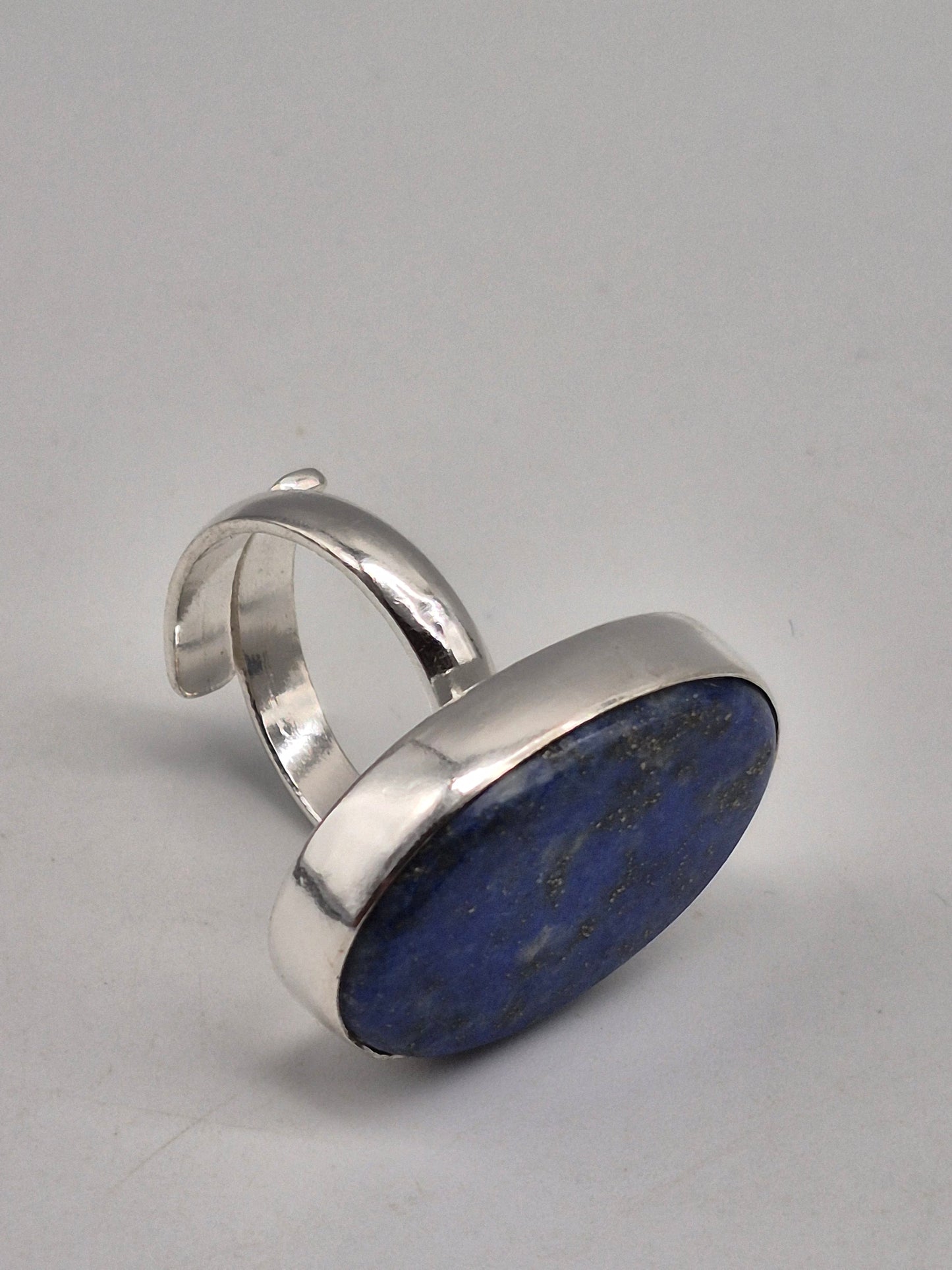 Lapis Lazuli Adjustable Ring – Silver Plated Cabochon - Blue Healing Crystal Jewelry