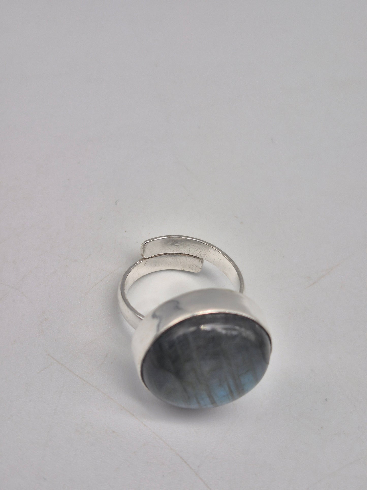 Labradorite Adjustable Ring – Silver Plated Cabochon - Iridescent Healing Crystal Jewelry
