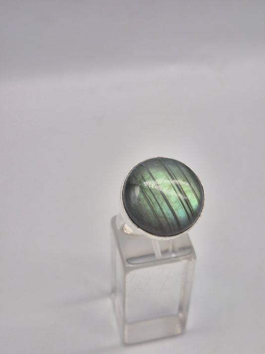 Labradorite Adjustable Ring – Silver Plated Cabochon - Iridescent Healing Crystal Jewelry
