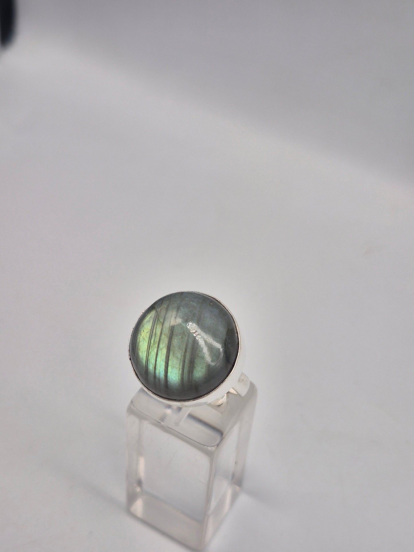 Labradorite Adjustable Ring – Silver Plated Cabochon - Iridescent Healing Crystal Jewelry