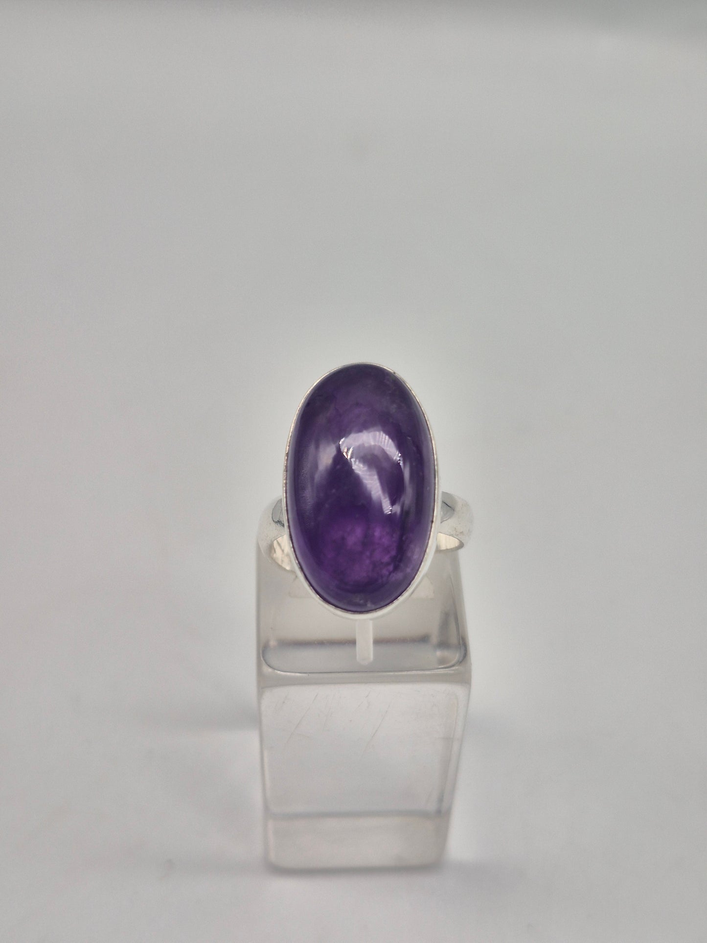 Amethyst Adjustable Ring – Silver Plated Cabochon - Purple Healing Crystal Jewelry