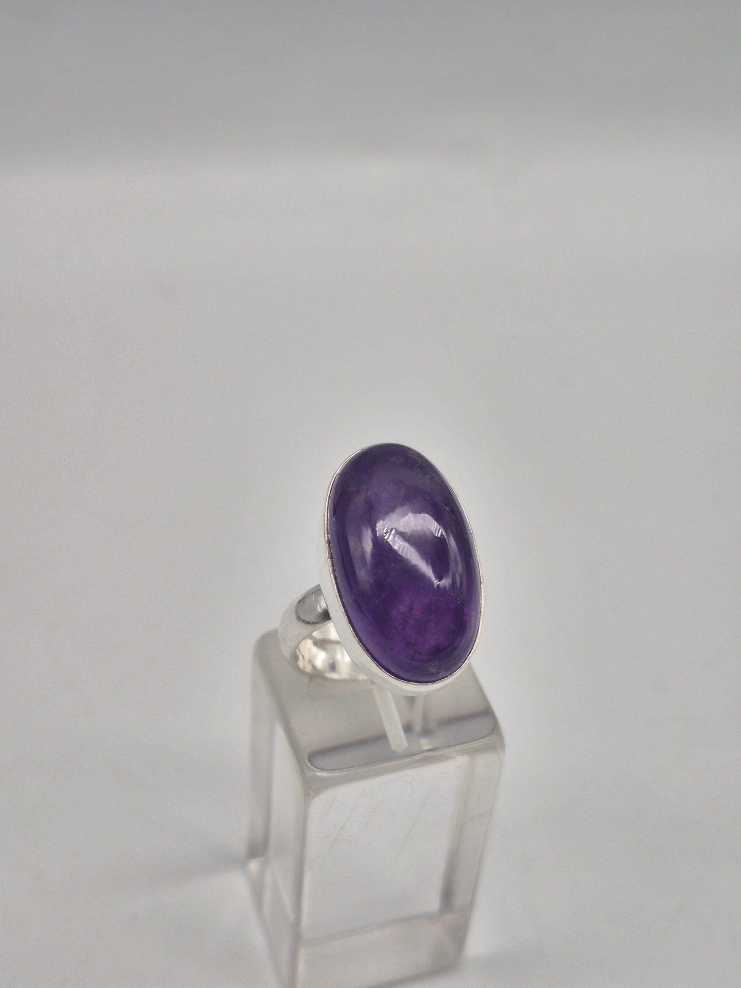 Amethyst Adjustable Ring – Silver Plated Cabochon - Purple Healing Crystal Jewelry