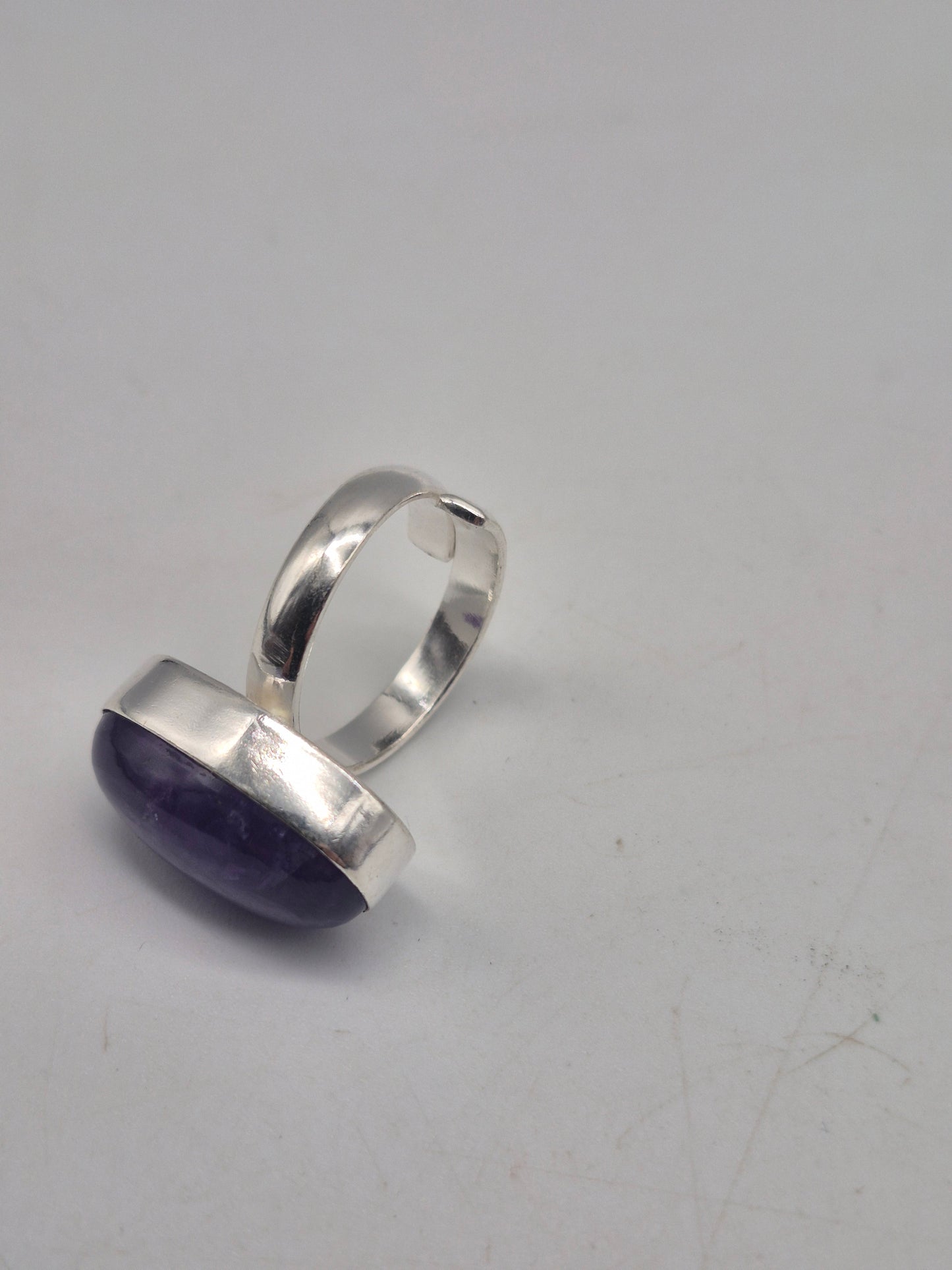 Amethyst Adjustable Ring – Silver Plated Cabochon - Purple Healing Crystal Jewelry