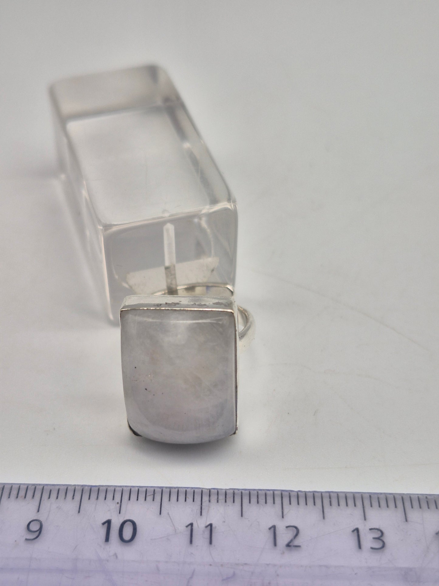 Rainbow Moonstone Adjustable Ring – Silver Plated Cabochon Iridescent Healing Crystal Jewelry