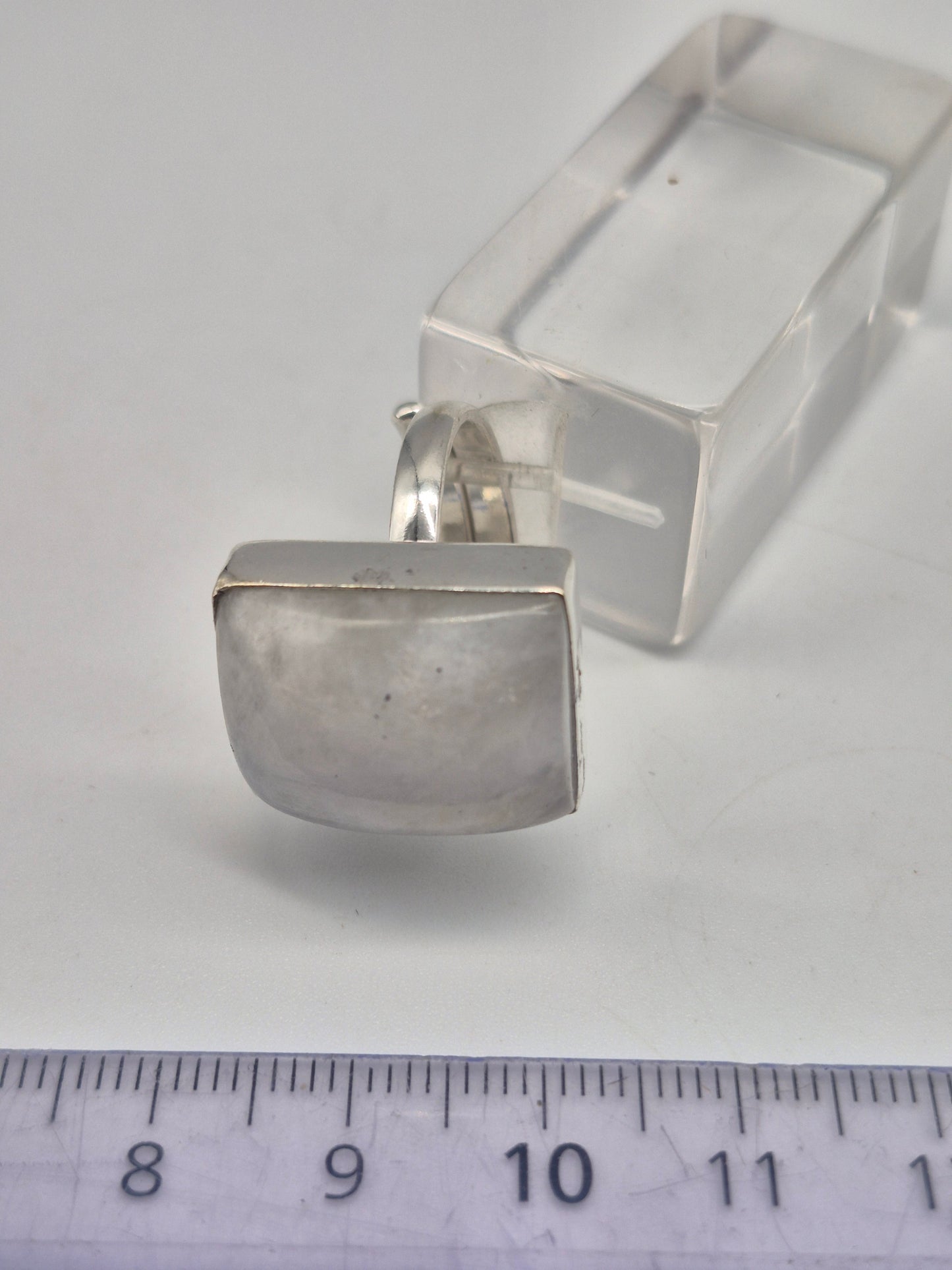 Rainbow Moonstone Adjustable Ring – Silver Plated Cabochon Iridescent Healing Crystal Jewelry