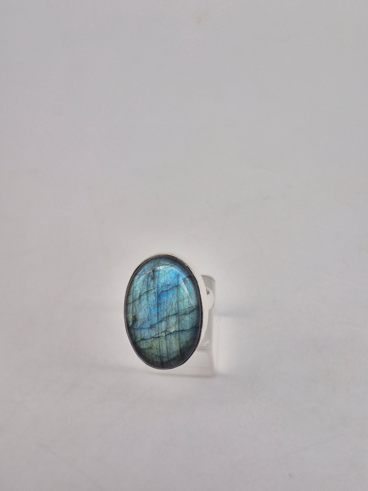 Labradorite Adjustable Ring – Silver Plated Cabochon - Iridescent Healing Crystal Jewelry
