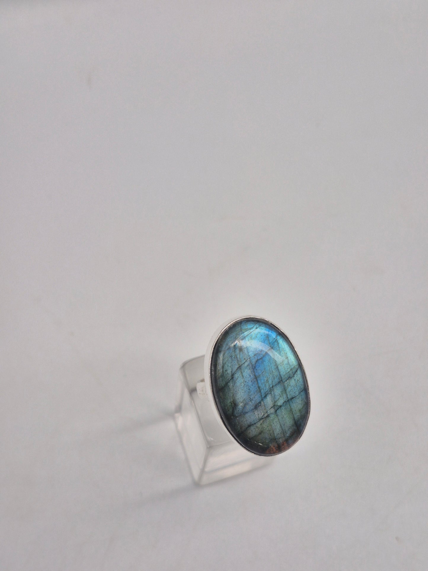 Labradorite Adjustable Ring – Silver Plated Cabochon - Iridescent Healing Crystal Jewelry