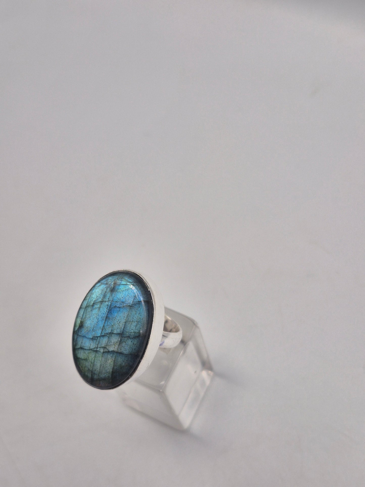 Labradorite Adjustable Ring – Silver Plated Cabochon - Iridescent Healing Crystal Jewelry