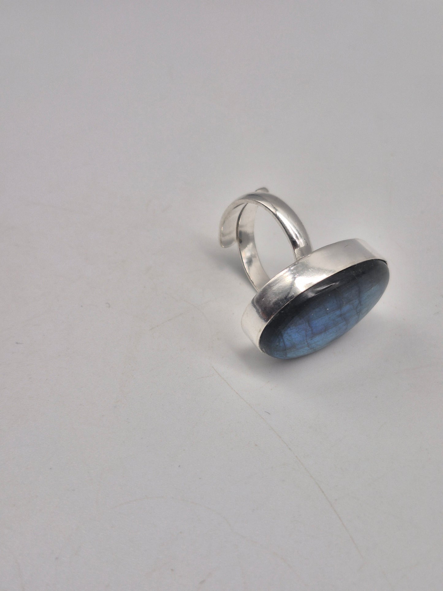 Labradorite Adjustable Ring – Silver Plated Cabochon - Iridescent Healing Crystal Jewelry
