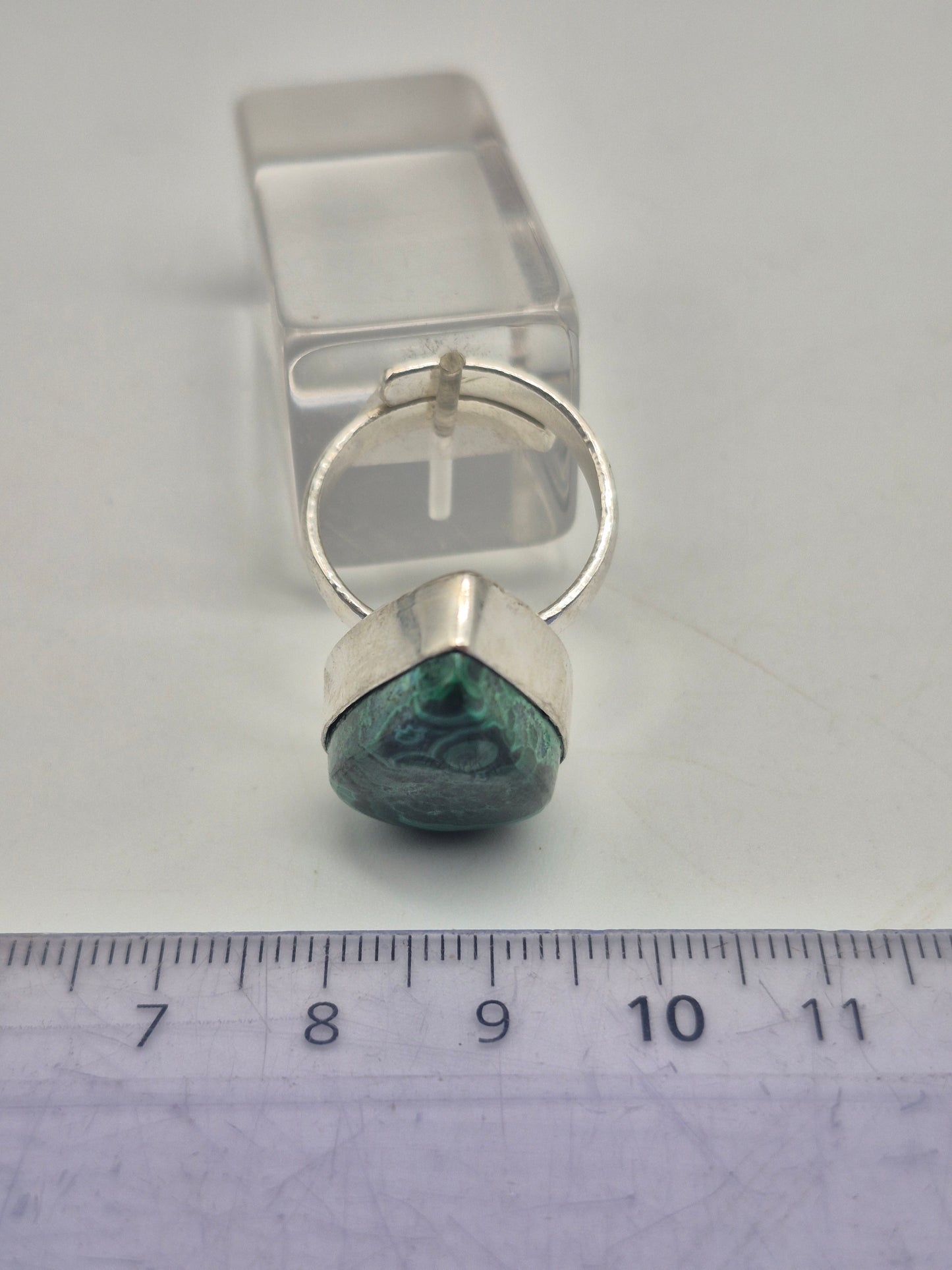 Malachite Adjustable Ring – Silver Plated Green Cabochon - Healing Crystal Jewelry