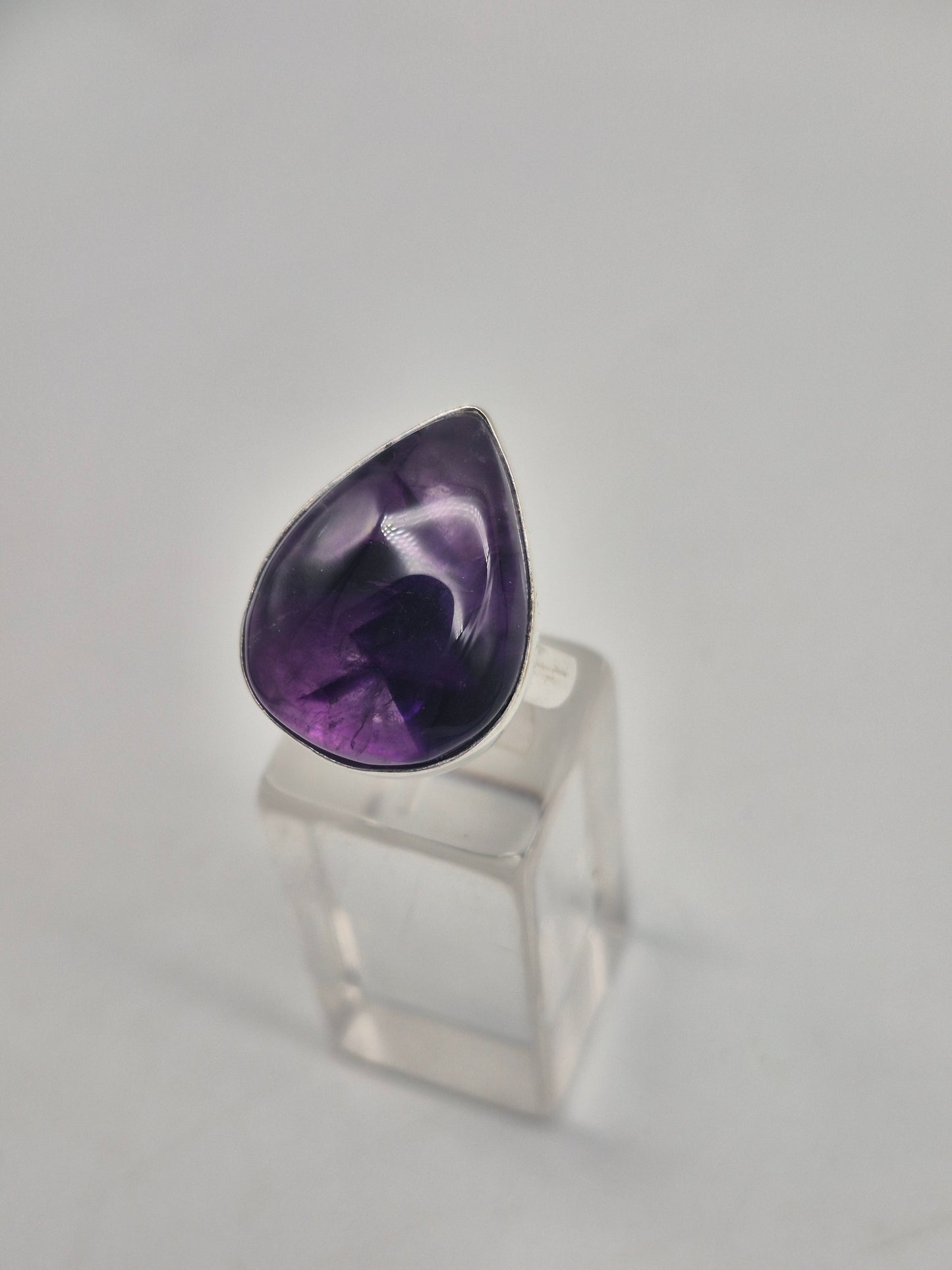 Amethyst Adjustable Ring – Silver Plated Cabochon - Purple Healing Crystal Jewelry