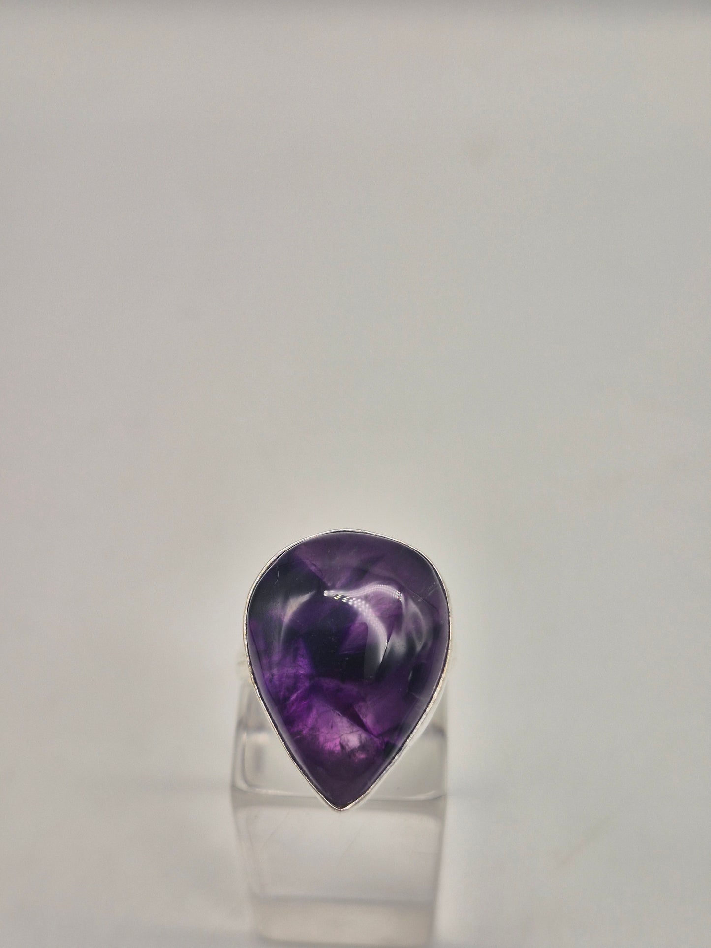 Amethyst Adjustable Ring – Silver Plated Cabochon - Purple Healing Crystal Jewelry