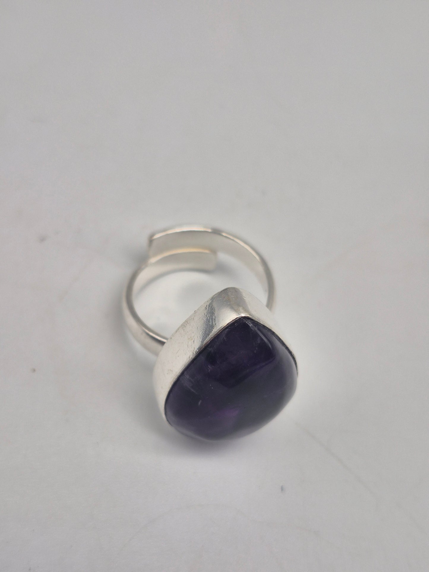 Amethyst Adjustable Ring – Silver Plated Cabochon - Purple Healing Crystal Jewelry